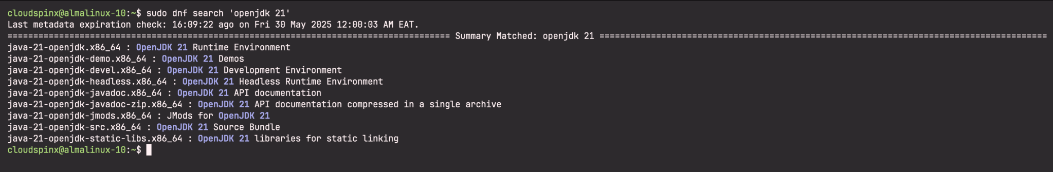 Install Java 21 LTS (OpenJDK 21) on AlmaLinux | CentOS | RHEL 10 ... image.